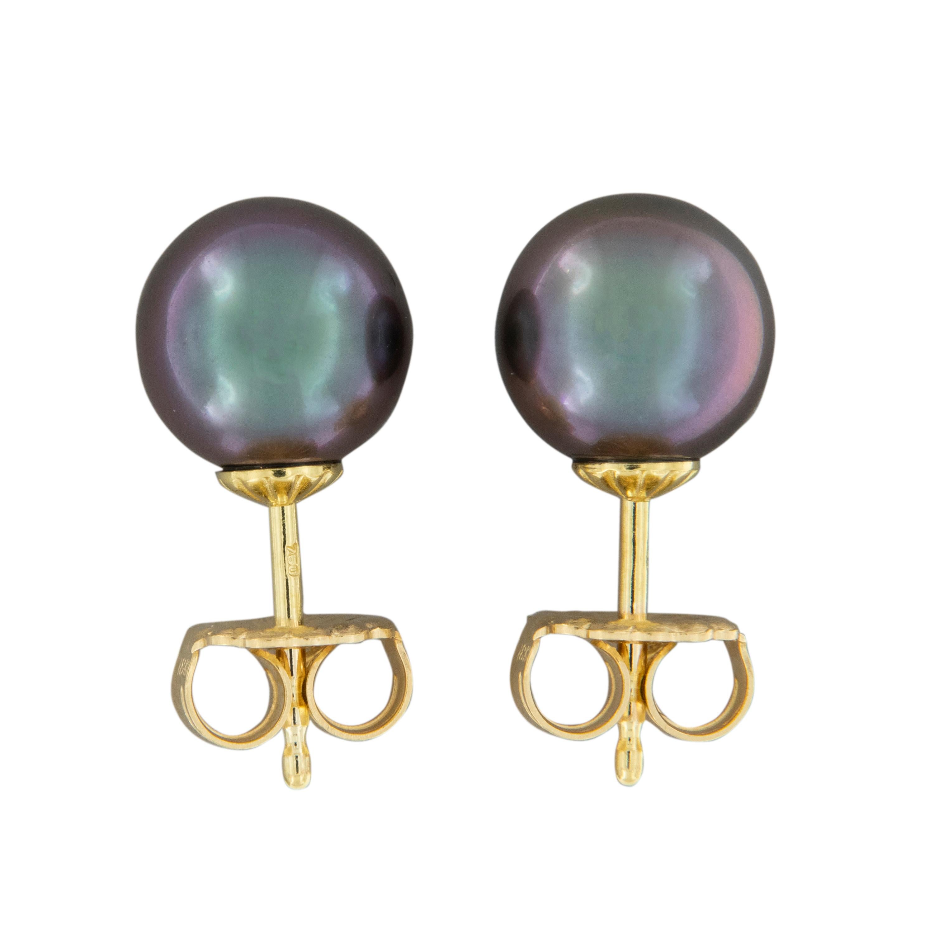 18 Karat Yellow Gold AAA Tahitian South Sea Pearl Stud Earrings In New Condition For Sale In Troy, MI