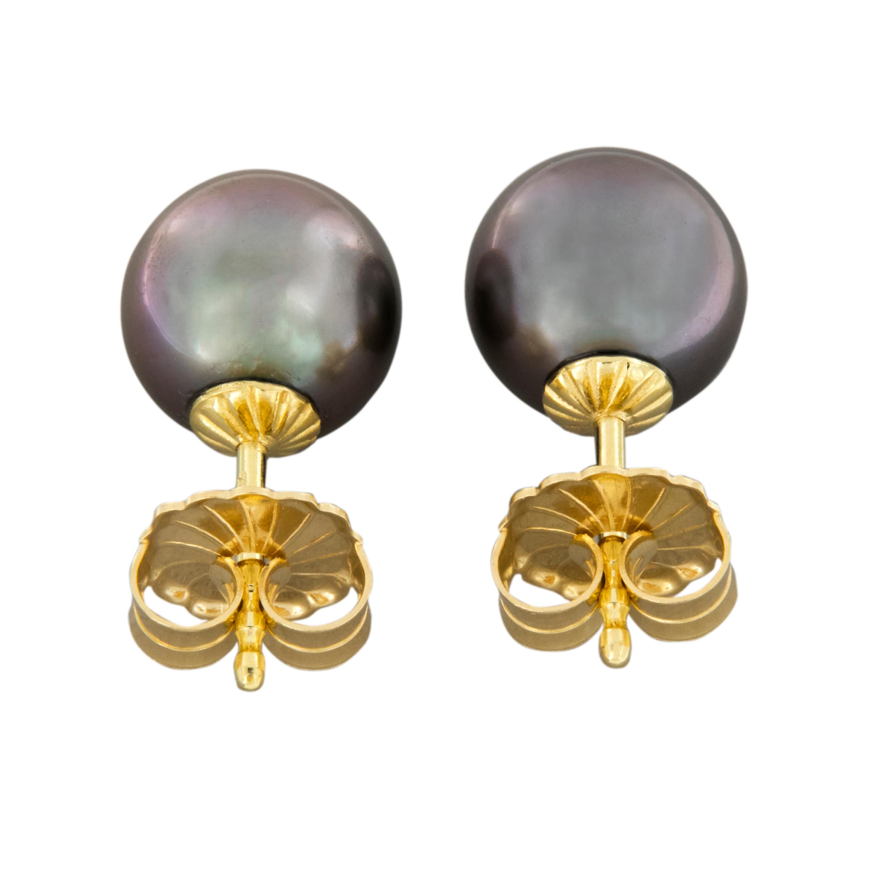 Clous d'oreilles AAA en or jaune 18 carats et perles des mers du Sud de Tahiti Unisexe en vente
