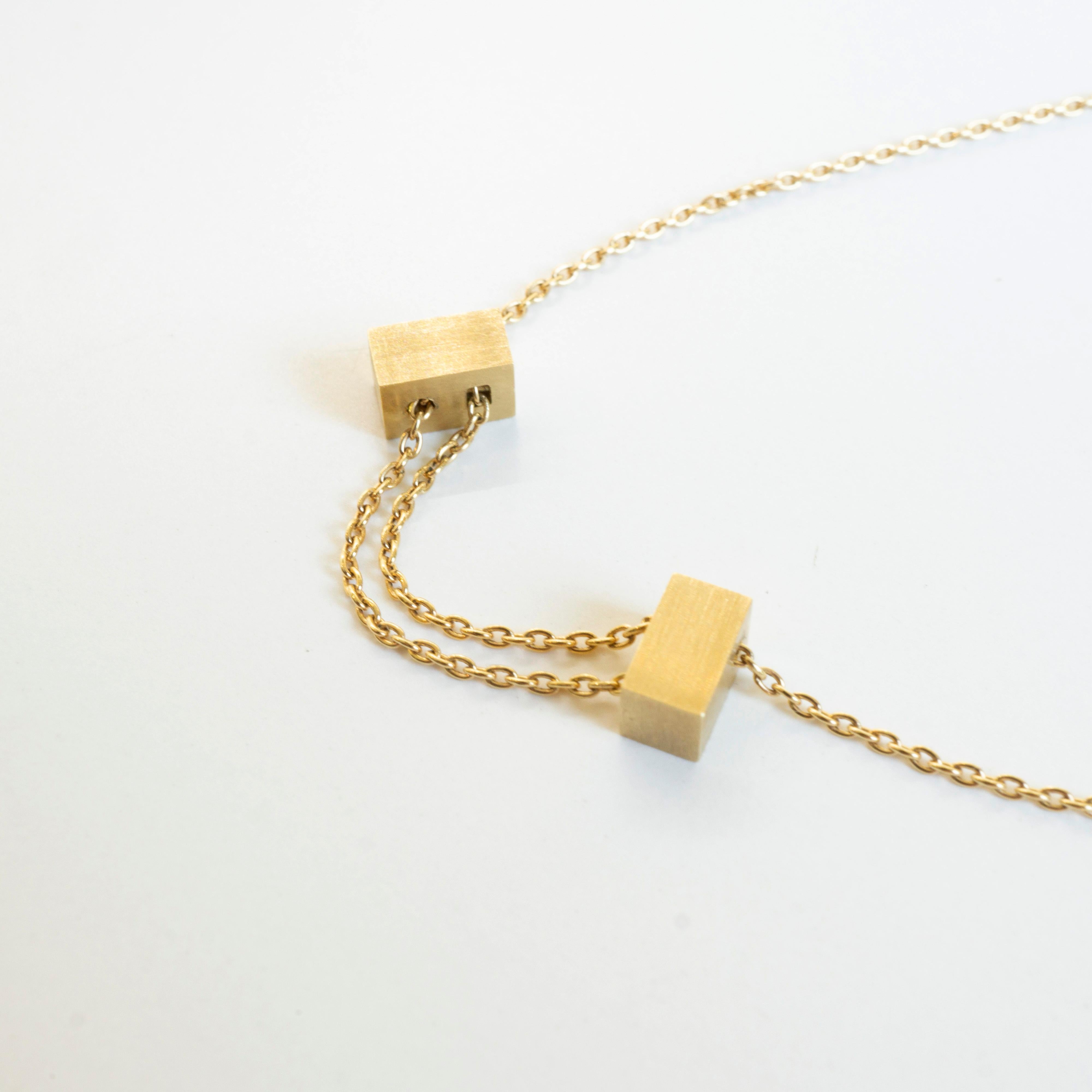 18 Karat Yellow Gold Adjustable Cube Necklace For Sale 5