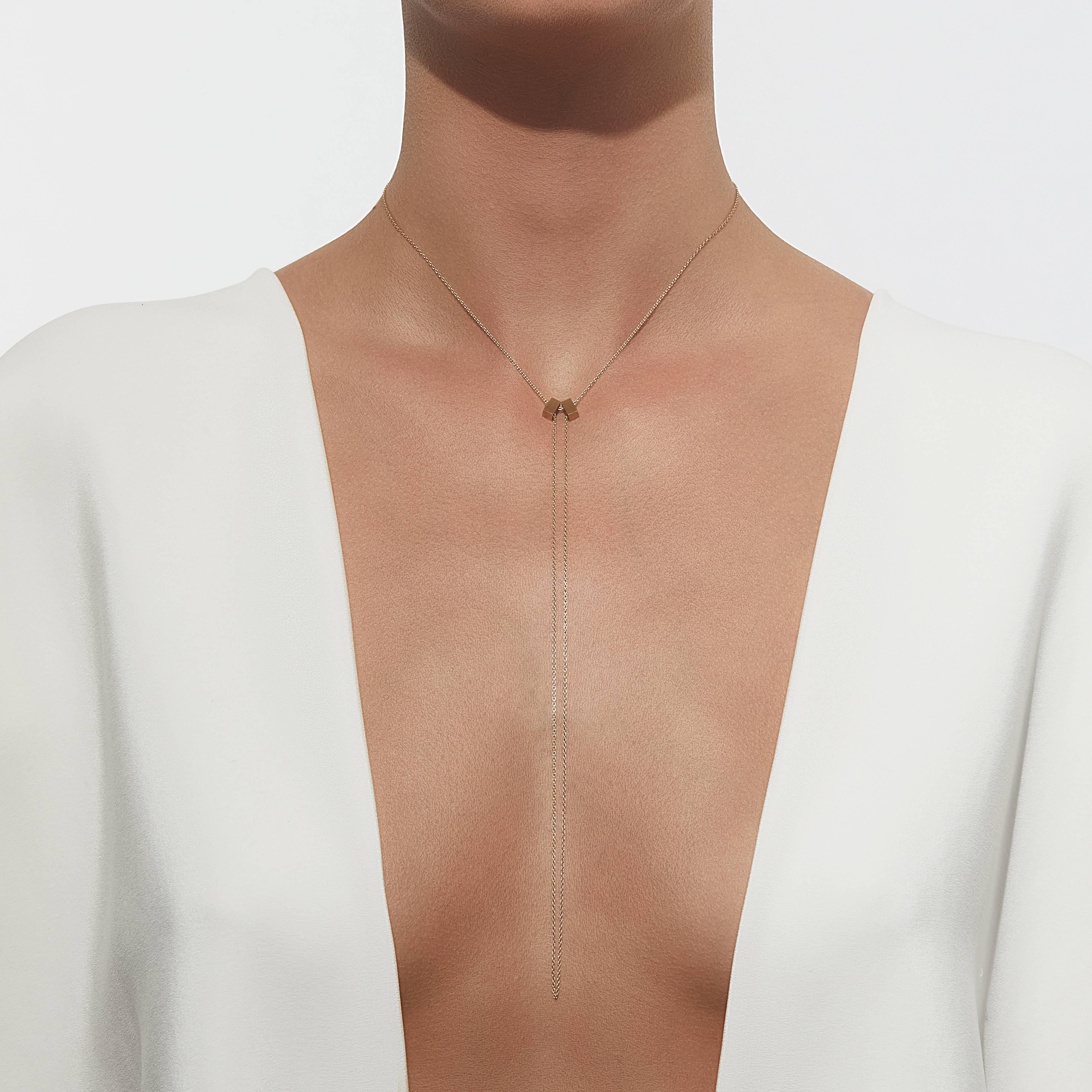 18 Karat Yellow Gold Adjustable Cube Necklace For Sale 3