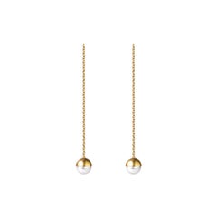 18 Karat Yellow Gold Akoya Pearl Chain Earrings