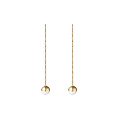 18 Karat Yellow Gold Akoya Pearl Chain Earrings