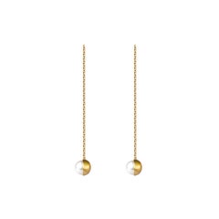 18 Karat Yellow Gold Akoya Pearl Chain Earrings