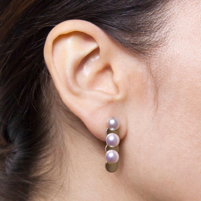 18 Karat Yellow Gold Akoya Pearl Reversible Stud Earrings For Sale at