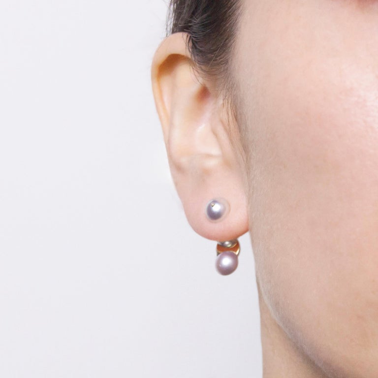 18 Karat Yellow Gold Akoya Pearl Reversible Stud Earrings For Sale at