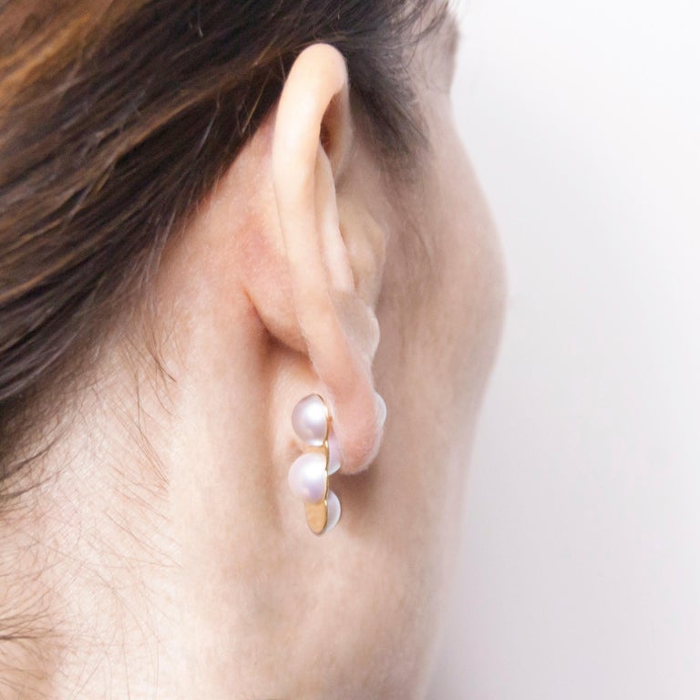 18 Karat Yellow Gold Akoya Pearl Reversible Stud Earrings For Sale at