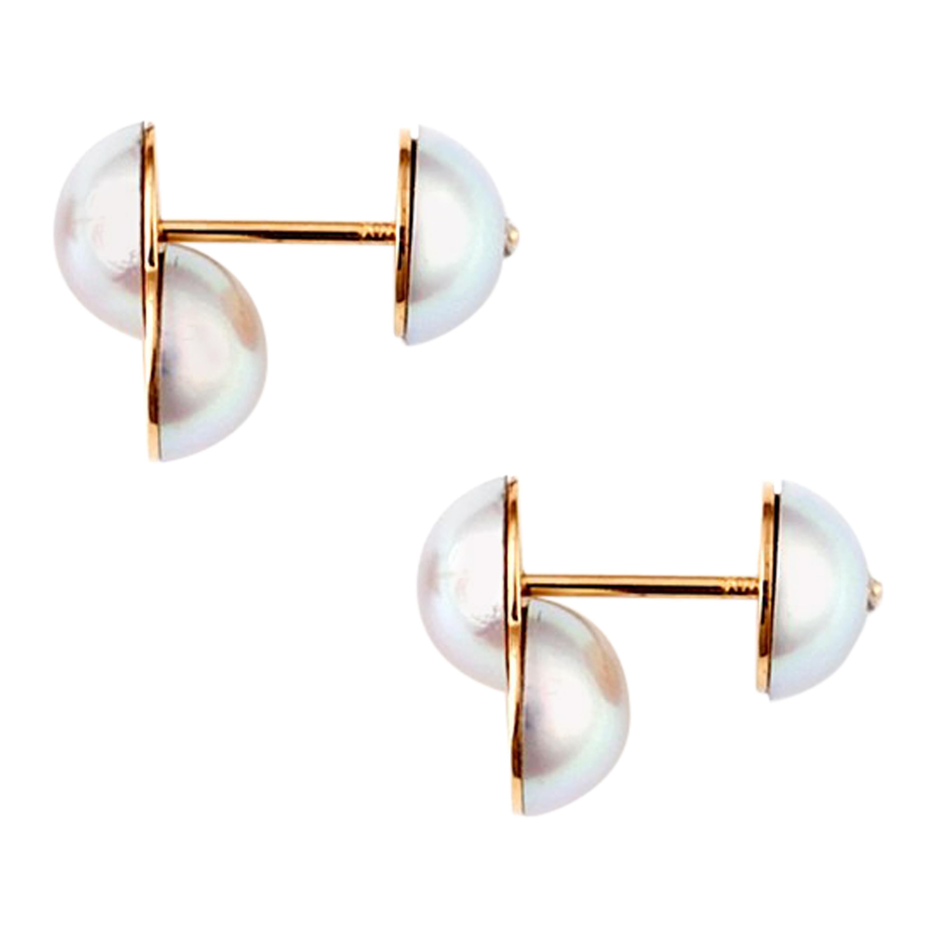 18 Karat Yellow Gold Akoya Pearl Reversible Stud Earrings For Sale