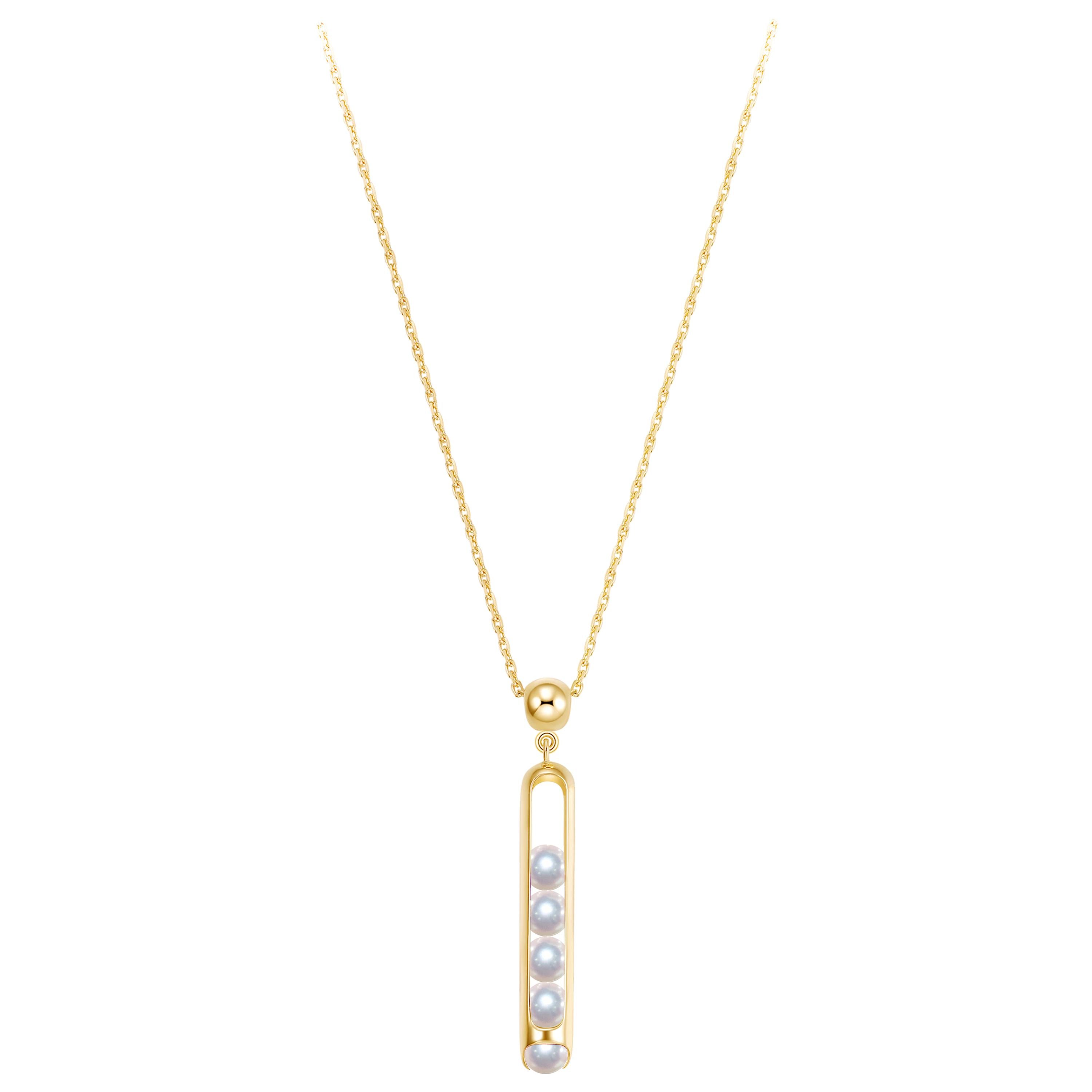 Melody Long Chain Pendant Necklace 18 Karat Yellow Gold Akoya Pearls