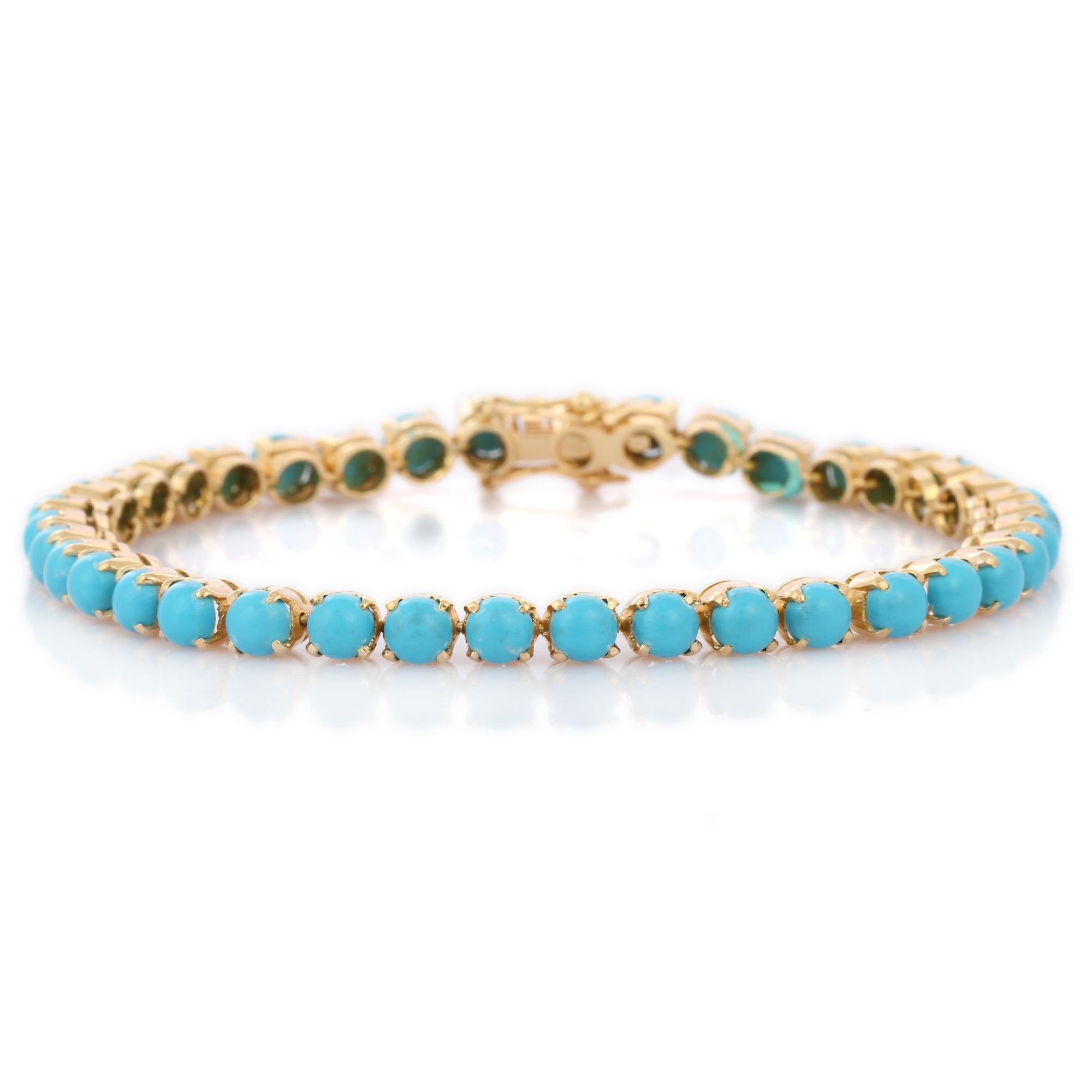 18 Karat Yellow Gold Alluring Handcrafted 8.5 Ct Turquoise Bracelet  For Sale 6