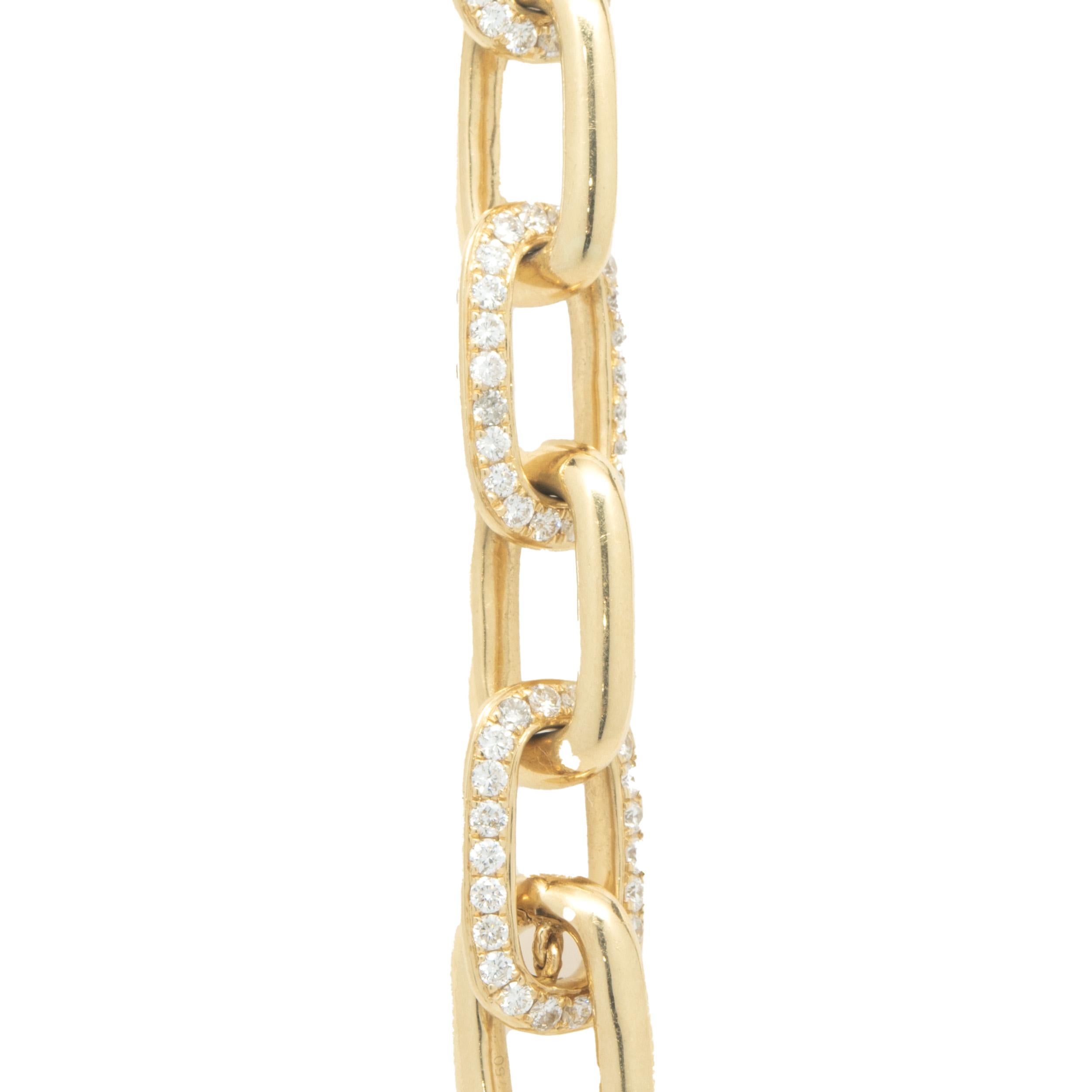 18 Karat Yellow Gold Alternating Diamond Paperclip Link Bracelet In Excellent Condition In Scottsdale, AZ