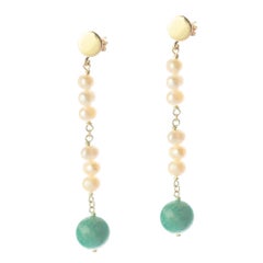 Pendants d'oreilles modernes en or jaune 18 carats avec perles d' amazonite et chaîne Intini Jewels
