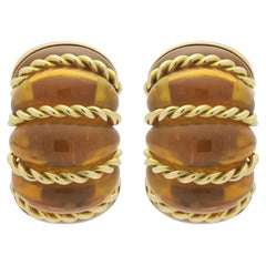Vintage 18 Karat Yellow Gold & Amber 'Shrimp' Earrings by Seaman Schepps