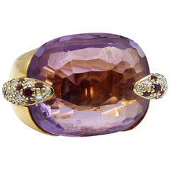 18 Karat Yellow Gold Amethyst and Diamond Cocktail Ring by Pomellato