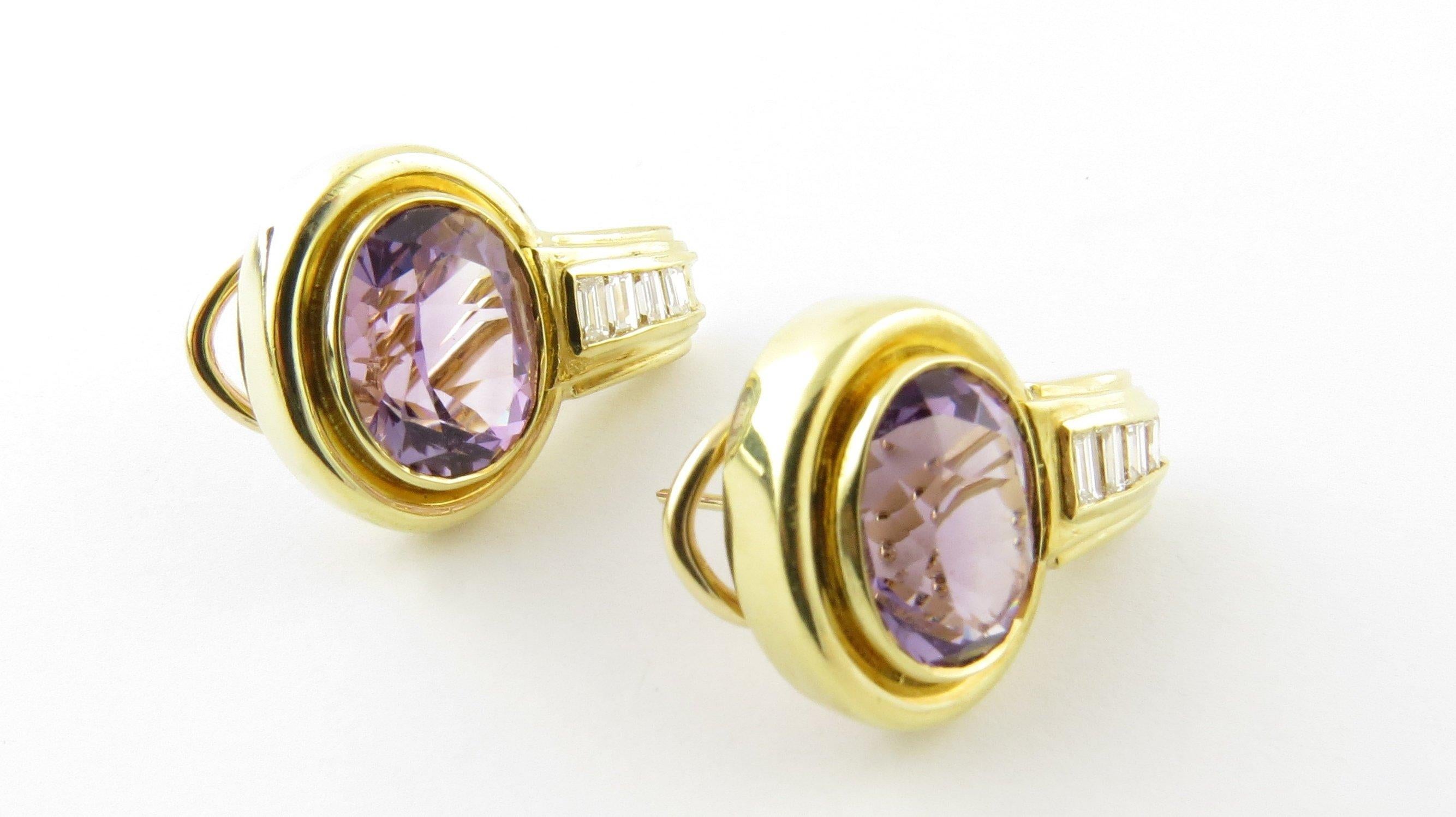 Round Cut 18 Karat Yellow Gold Amethyst and Diamond Earrings For Sale