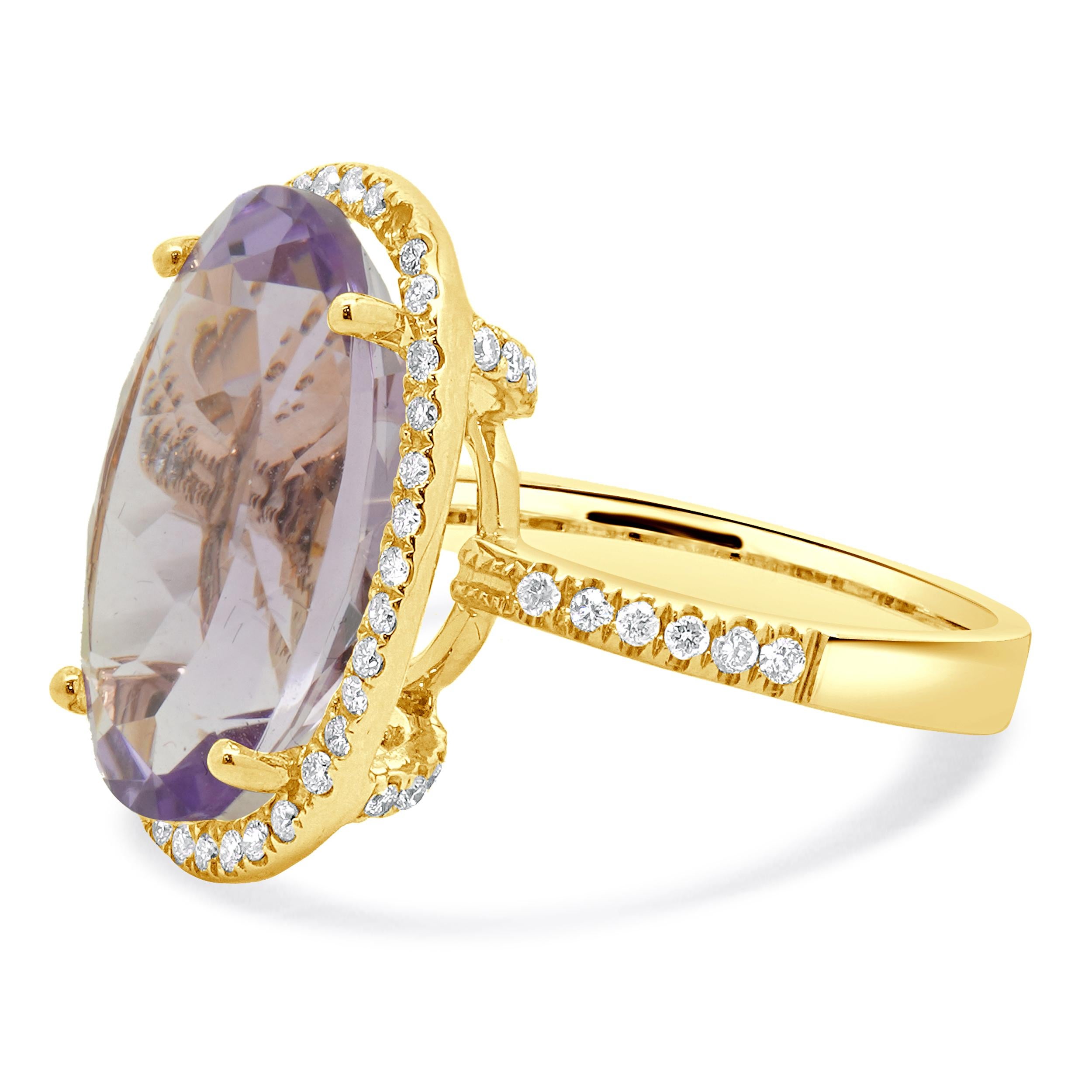 Diseñador: custom
Material: oro amarillo de 18 quilates
Amatista: talla oval = 9,45ctw
Diamante: 66 talla redonda = 0,70ctw
Color: H
Claridad: SI2-I1
Peso: 7.55 gramos
