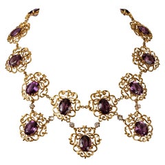 18 Karat Yellow Gold, Amethyst and Diamond Necklace