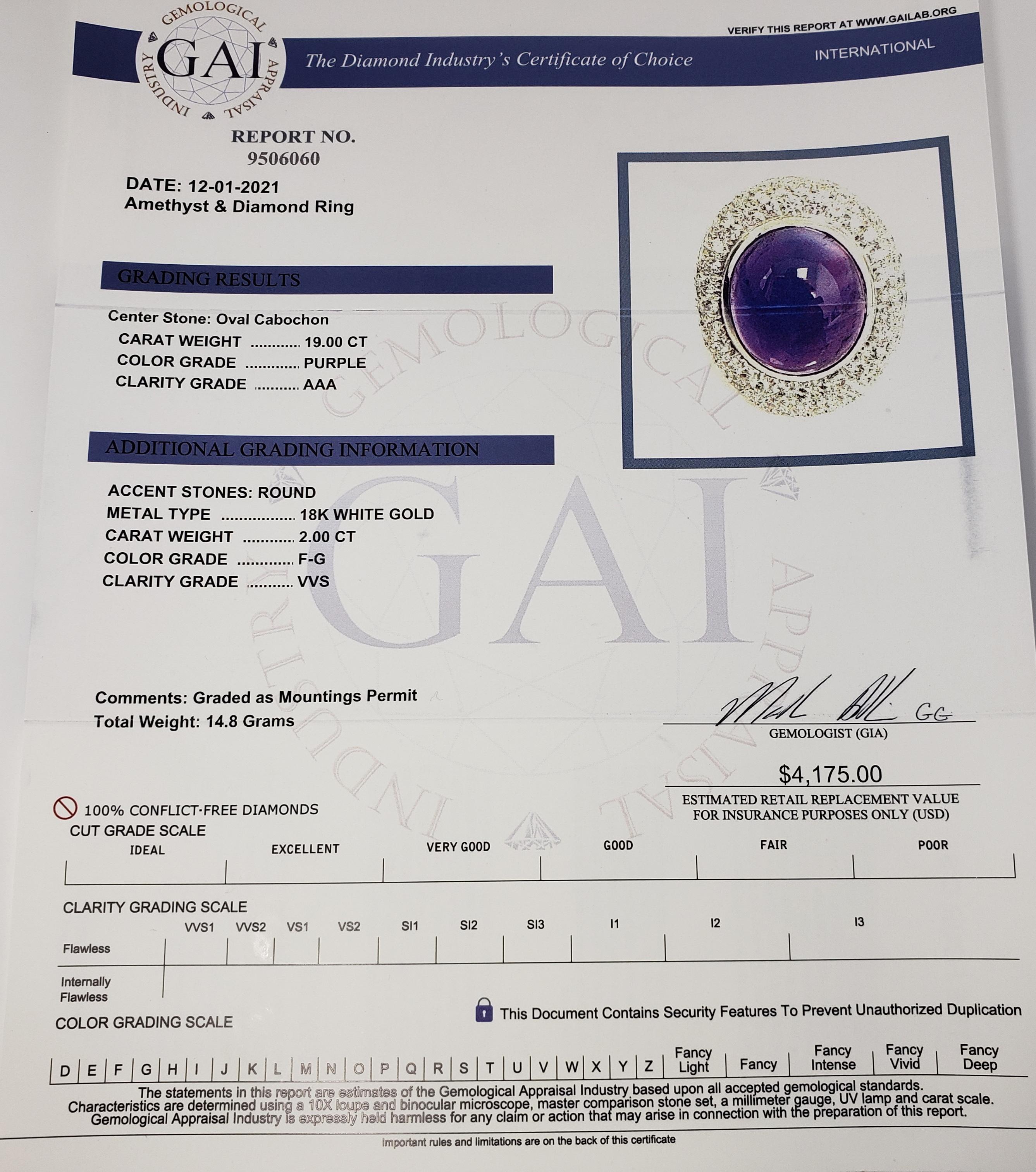 18 Karat Gelbgold Amethyst- und Diamantring, GIA-zertifiziert im Angebot 4