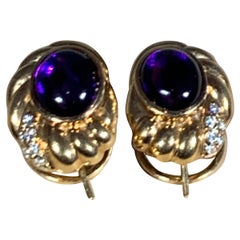 18 Karat Gelbgold Amethyst- und Diamant-Ohrstecker