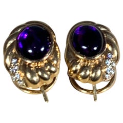 18 Karat Yellow Gold Amethyst and Diamond Stud Earrings