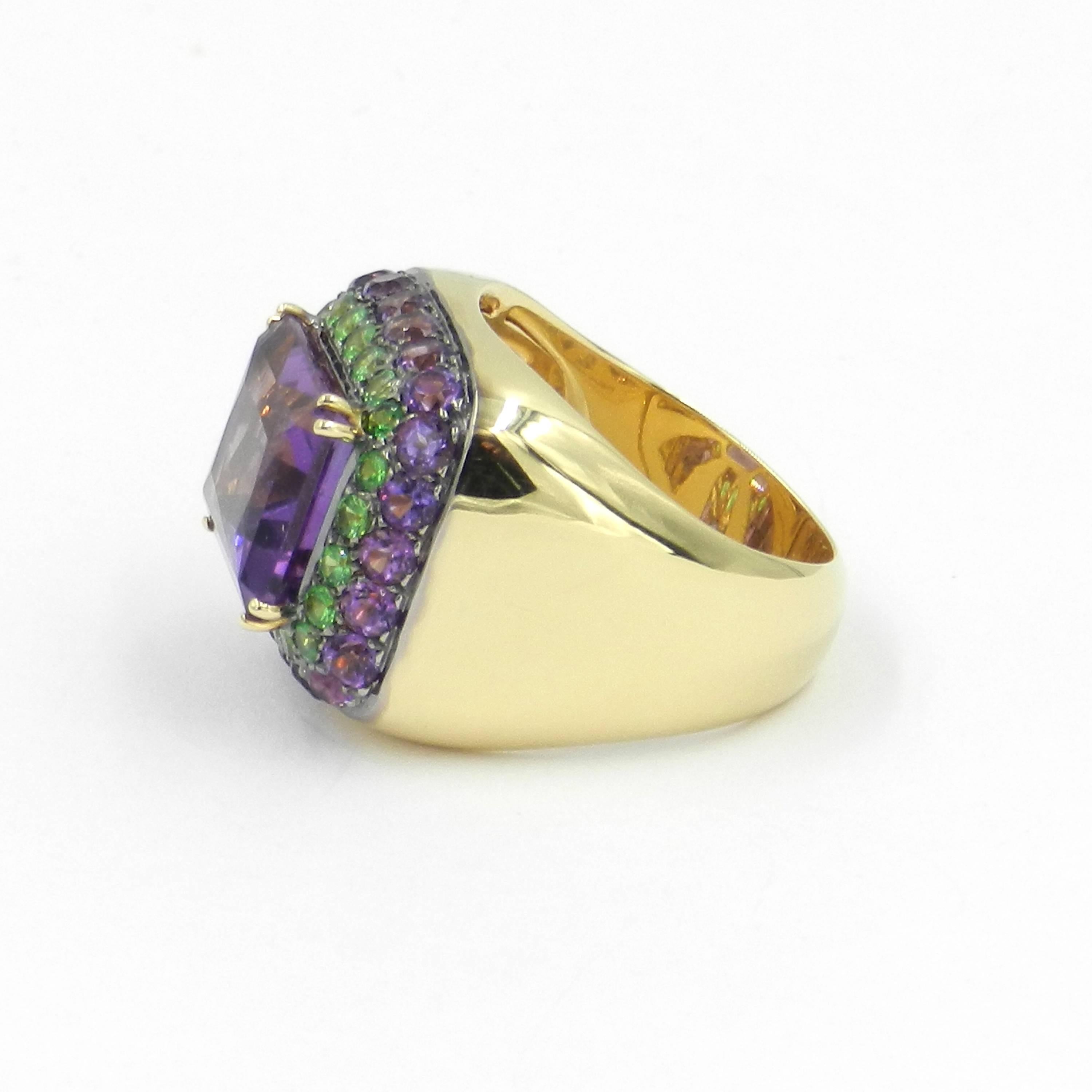 18KT Yellow Gold AMETHYST and TSAVORITE GARAVELLI RING 
GOLD  gr: 15,00
Natural Amethyst ct : 7,76