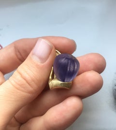 Featured in Harper's Bazaar Yellow Gold Amethyst Sculptural Brooch