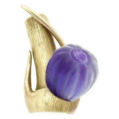 Featured in Harper's Bazaar Yellow Gold Amethyst Sculptural Brooch