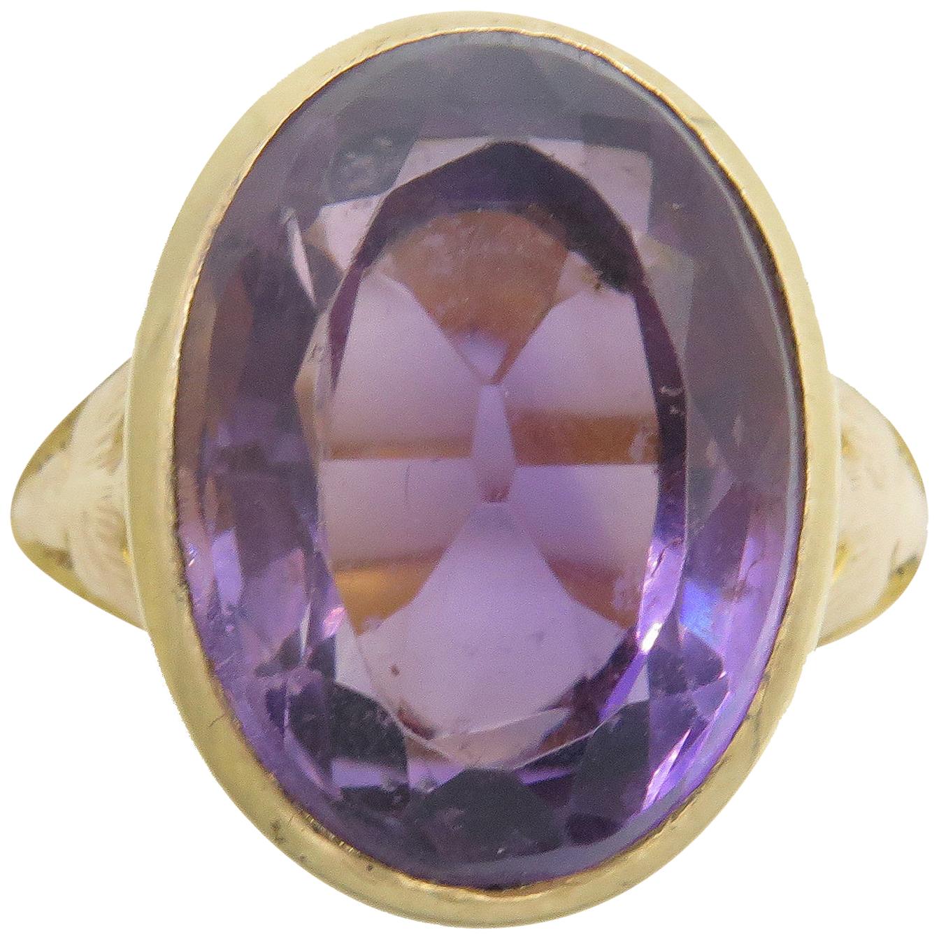 18 Karat Yellow Gold Amethyst Bishop's Ring