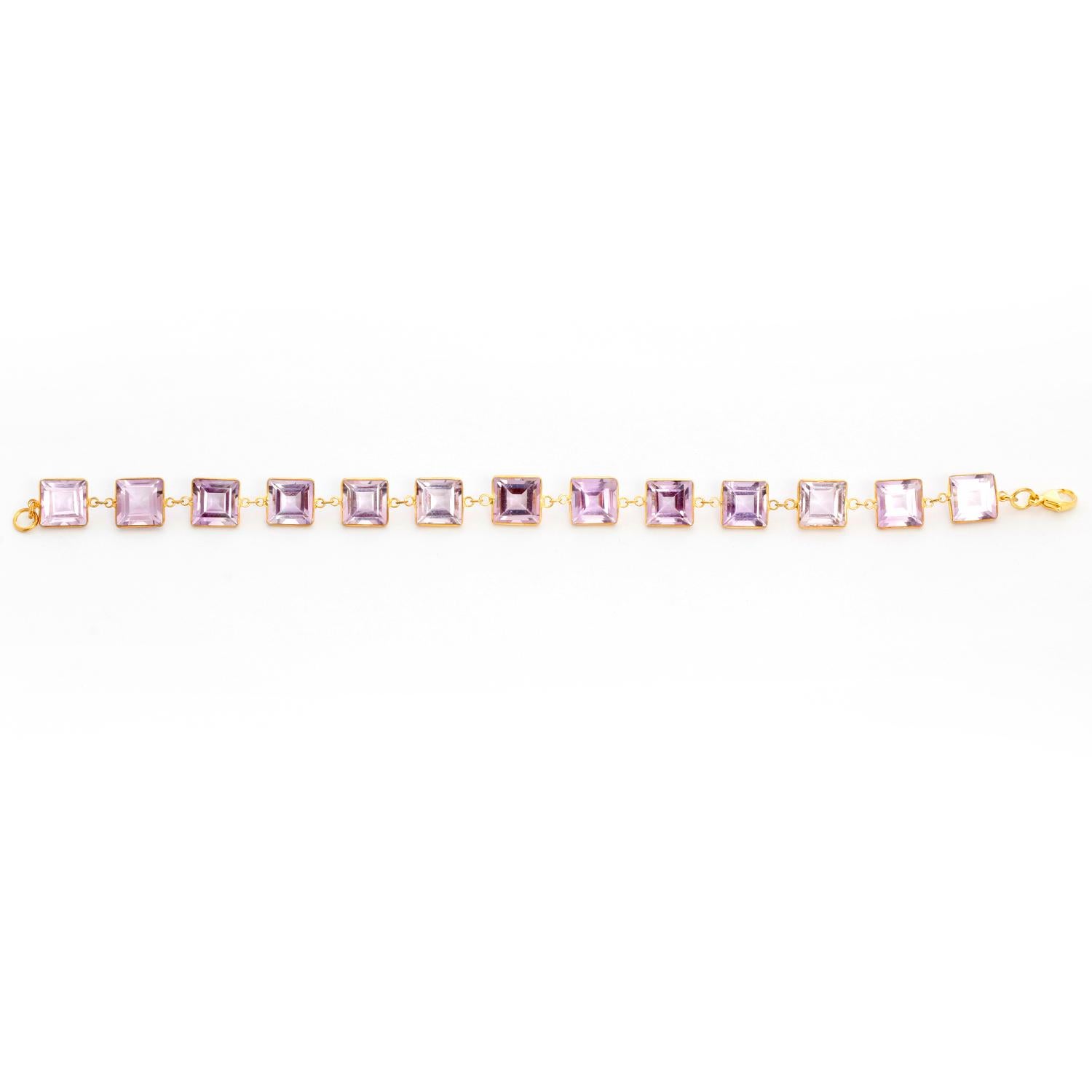 18k Yellow Gold Amethyst Bracelet - Gorgeous light purple amethyst bracelet that measures 6 3/4 inches. 13 square cut amethyst are strung together by 18k yellow gold. New with DeMesy box. .