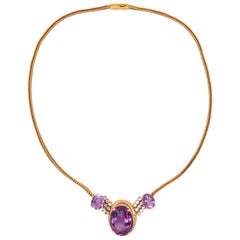 18 Karat Yellow Gold Amethyst Diamond Necklace