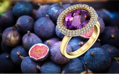 18 Karat Yellow Gold Amethyst Diamond Ring