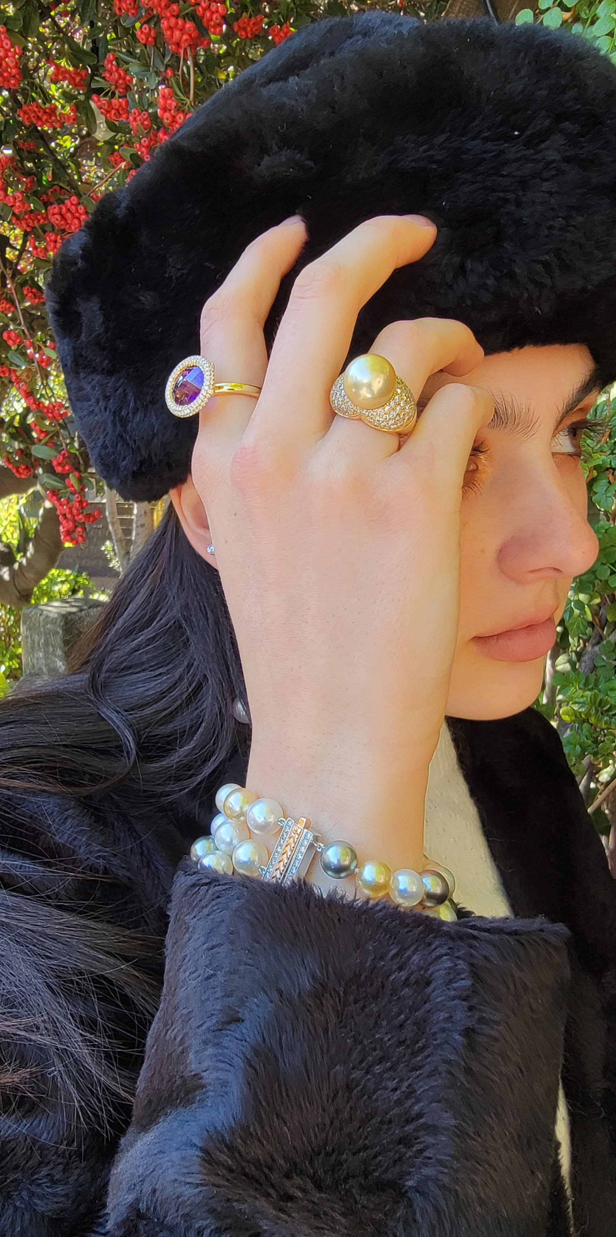 18 Karat Yellow Gold Amethyst Diamond Ring In New Condition For Sale In Granada Hills, CA