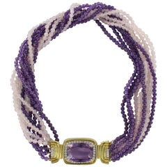  Amethyst Necklace with .85 Carat Diamond Clasp in 18 Karat Yellow Gold