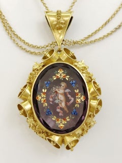 Antique 18kt Yellow Gold Amethyst Pendant Necklace, Italy Circa 1860
