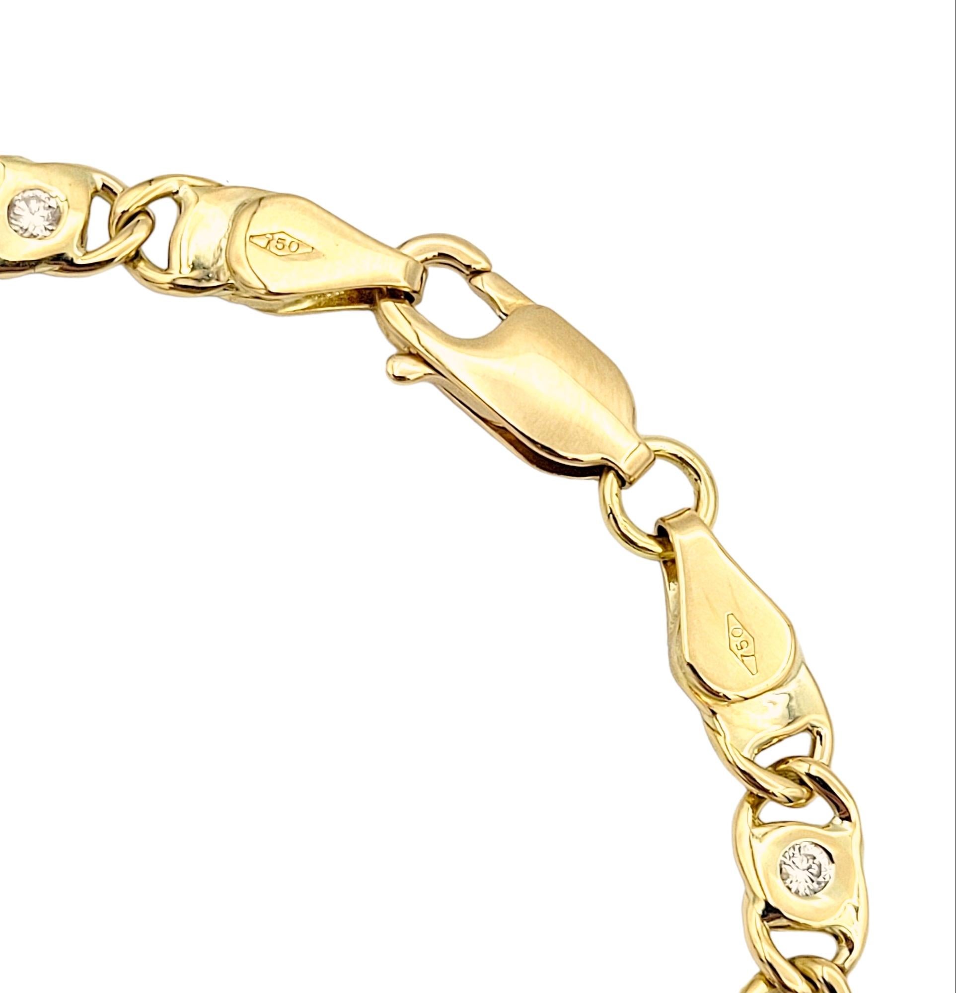 Contemporary 18 Karat Yellow Gold Anchor Link Chain Bracelet with Round Diamonds  For Sale