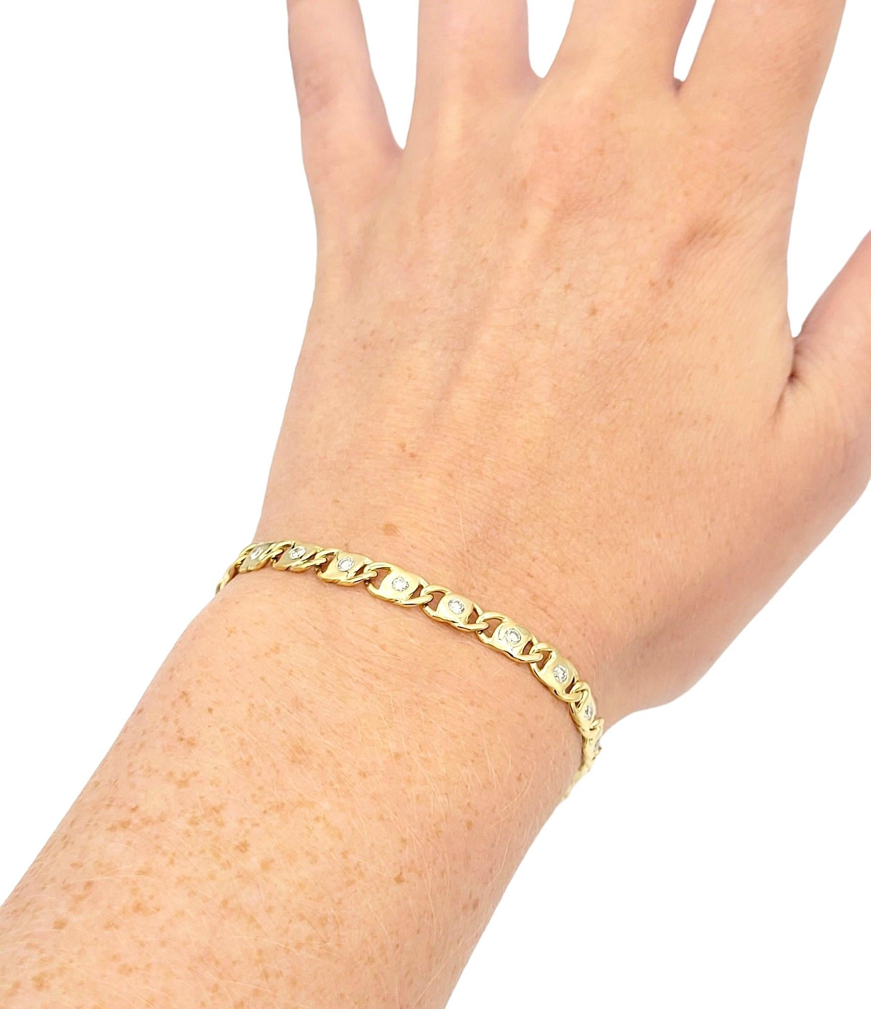 Round Cut 18 Karat Yellow Gold Anchor Link Chain Bracelet with Round Diamonds  For Sale