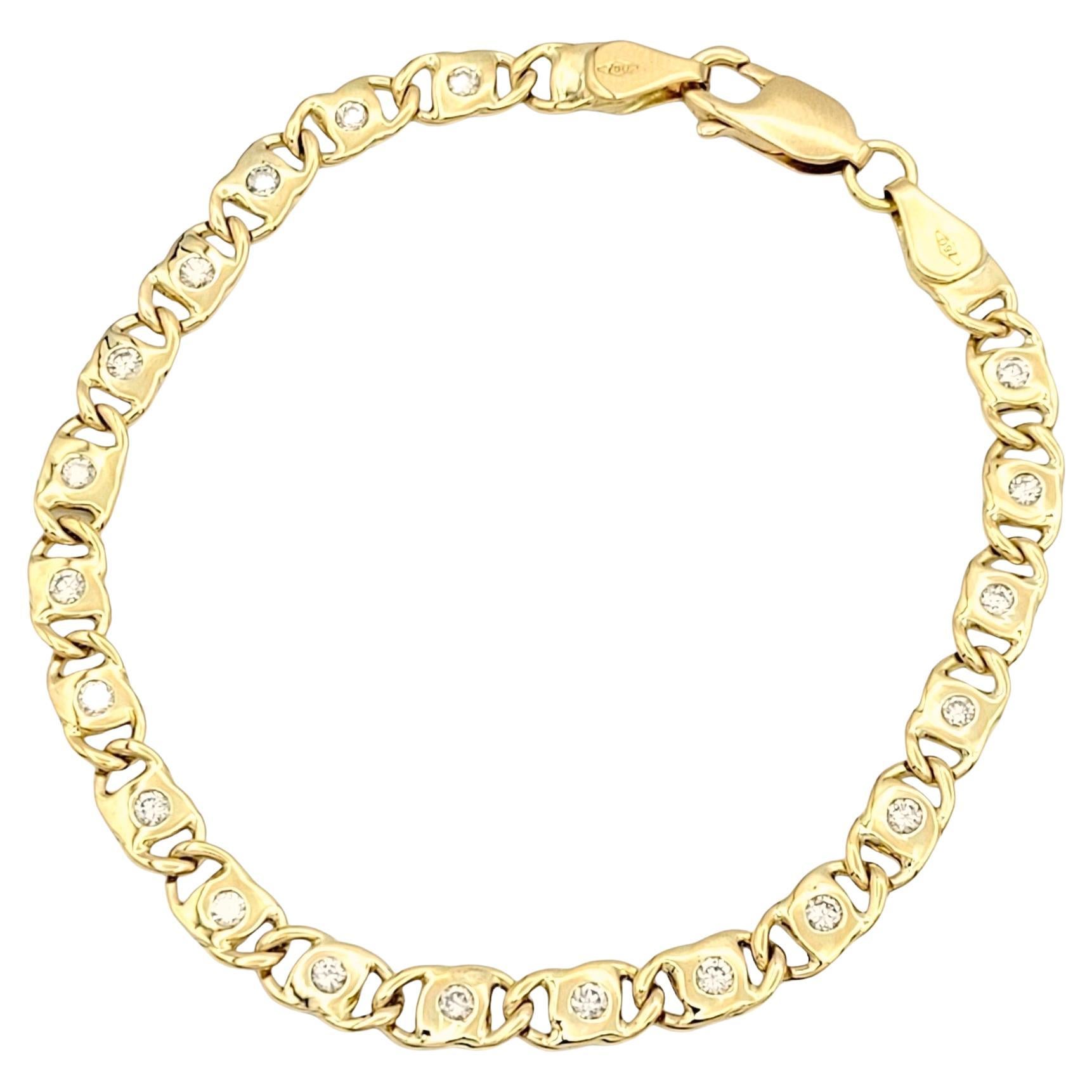 18 Karat Yellow Gold Anchor Link Chain Bracelet with Round Diamonds  For Sale