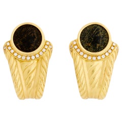 18 Karat Yellow Gold Ancient Coin Tinelli Diamond Earrings