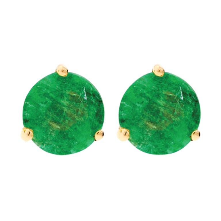 18 Karat Yellow Gold and 1 Carat Lu Emerald Stud by Alessa Jewelry In New Condition For Sale In London, GB