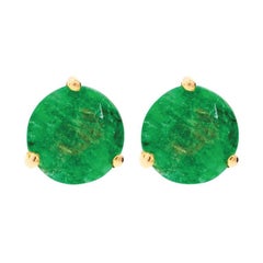 18 Karat Yellow Gold and 1 Carat Lu Emerald Stud by Alessa Jewelry
