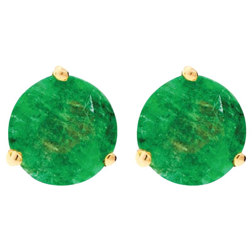 18 Karat Yellow Gold and 1 Carat Lu Emerald Stud by Alessa Jewelry For Sale