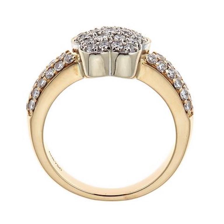 Contemporary 1 TCW Diamond Accent Flower Ring in 18k Yellow Gold Pave Band For Sale