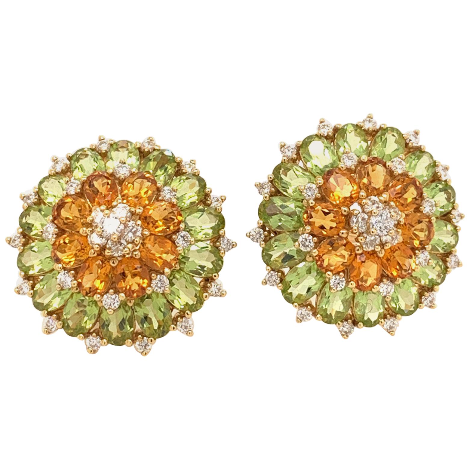 Sophia D. 13.87 Carat Peridot, Citrine and Diamond Earrings For Sale