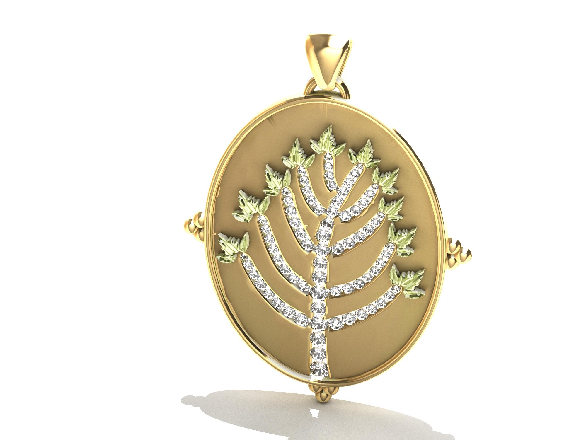 18 Karat Yellow Gold and 14 karat Green Diamonds Tree of  Knowledge Pendant, Tiffany designer Thomas Kurilla  has Redesigned the Tree of Knowledge with more vigor. To bring more joy into your life. Get wisdom, get understanding. Approximately 1