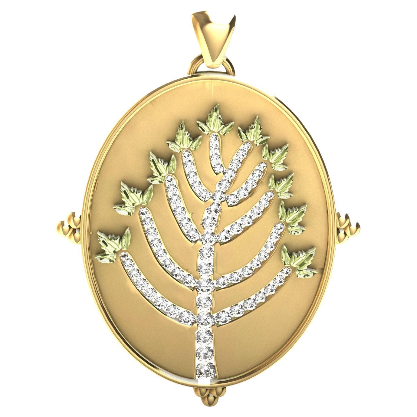 18 Karat Yellow Gold and 14 Karat Green Diamonds Tree of  Knowledge Pendant For Sale
