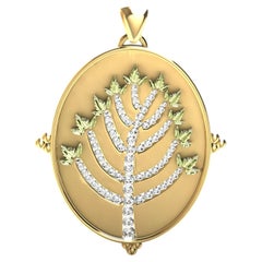 18 Karat Yellow Gold and 14 Karat Green Diamonds Tree of  Knowledge Pendant