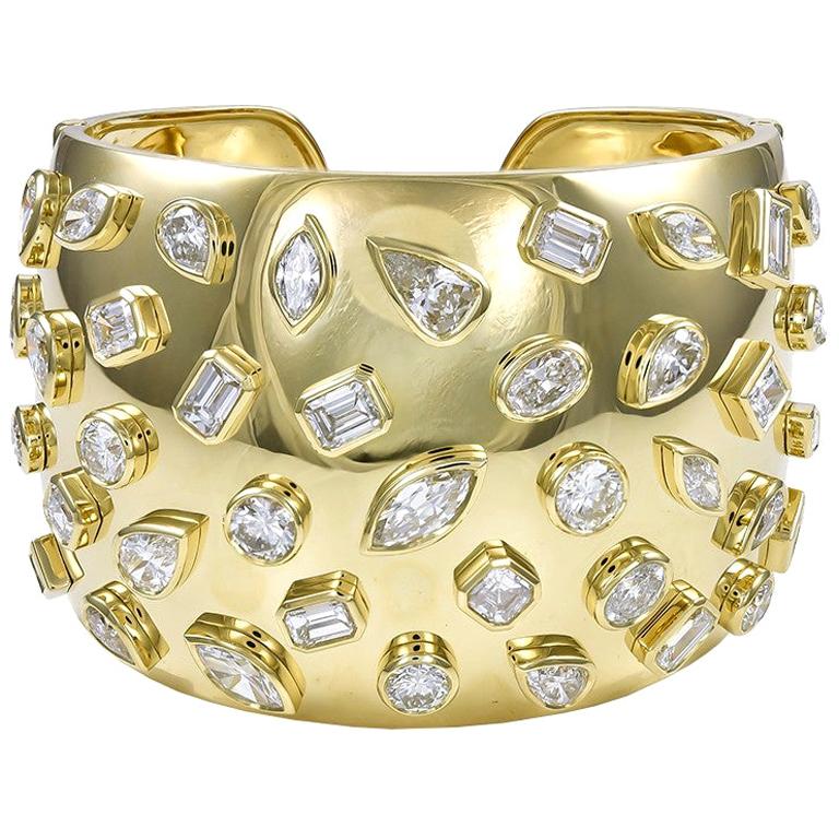 Sophia D. 24.43 Carat Diamond Yellow Gold Bangle For Sale