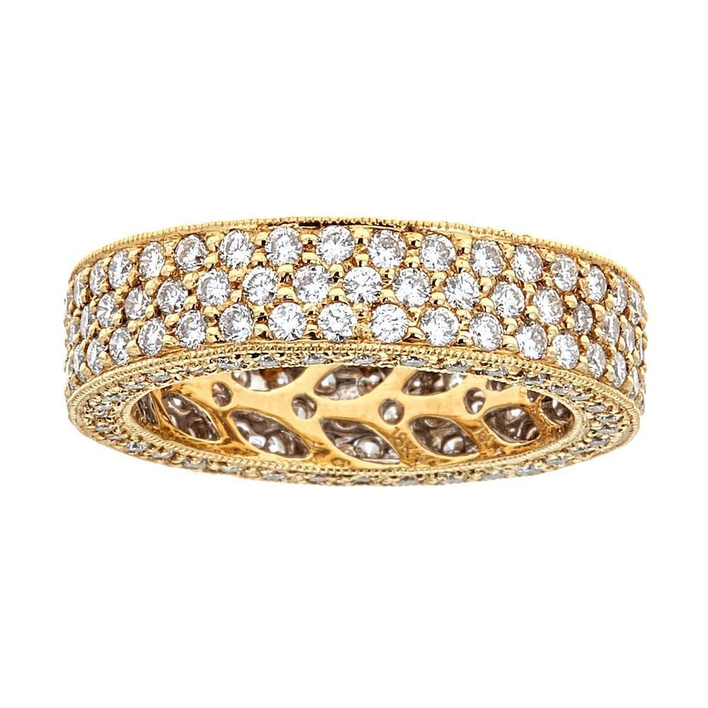 3.2Ct. Diamond Pave Filigree Eternity Band in 18K Solid Yellow Gold Size 6.75