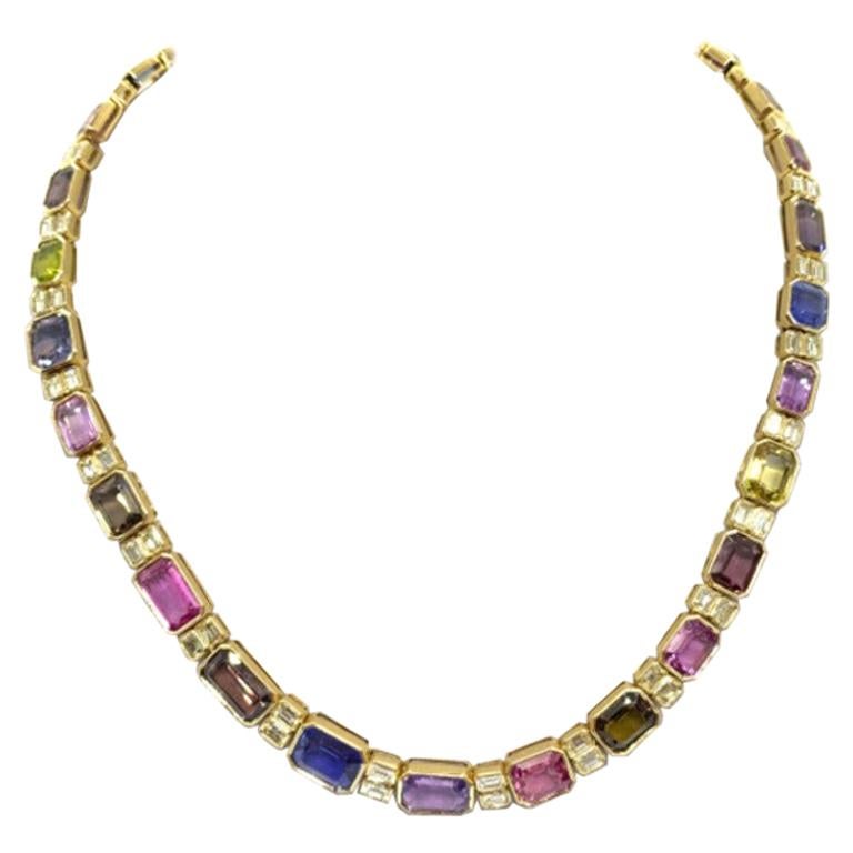 Sophia D. 56.03 Carat Multi-Color Sapphire Diamond Necklace For Sale