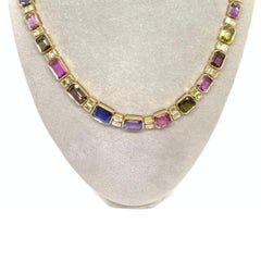 Sophia D. 56.03 Carat Multi-Color Sapphire Diamond Necklace