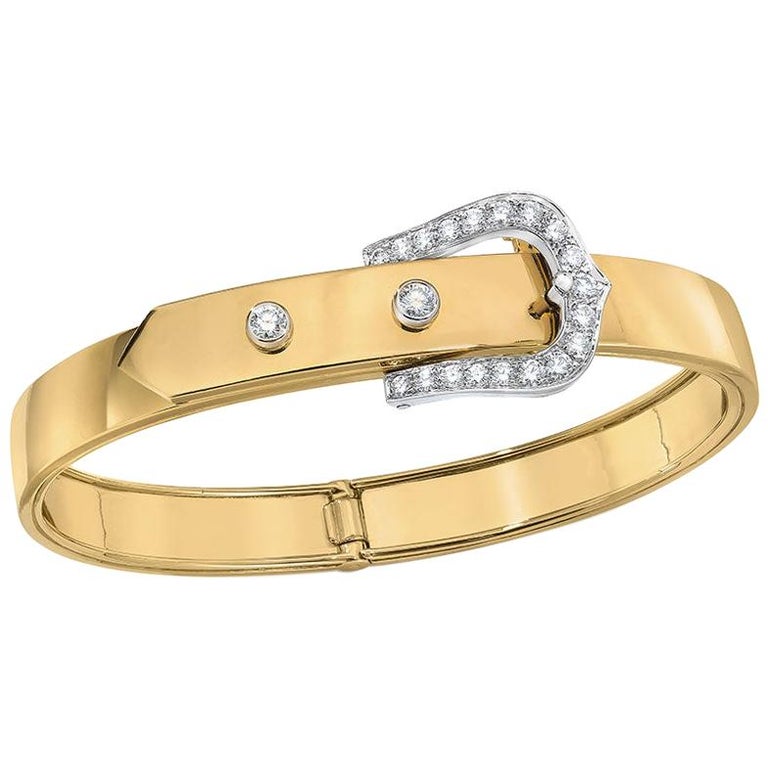 18 Karat Yellow Gold and .66 Carat Diamond Belt Buckle Bangle For Sale at  1stDibs | cartier belt buckle bracelet, yellow diamond belt, gold cuff belt